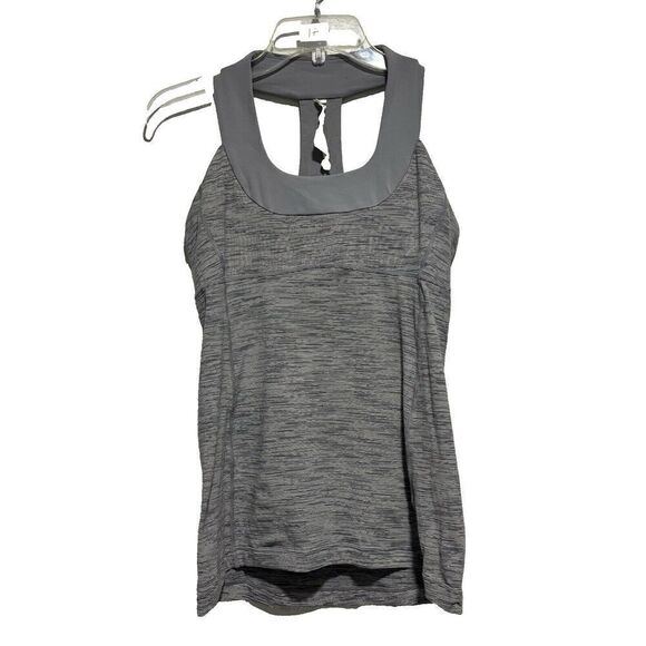 Lululemon Throwback Scoopneck Size 8 Grey Built In Bra Athletic Running Gym - Picture 1 of 8